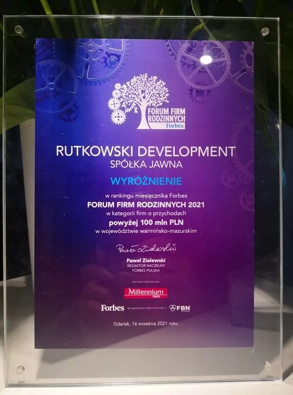 Wyróżnienie, Rutkowski development w rankingu miesięcznika forbes forum firm rodzinnych 2021